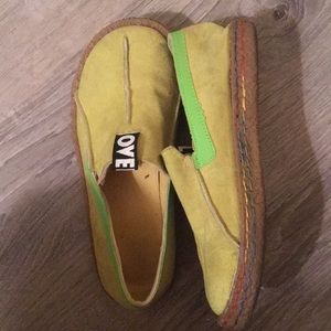 Lime green One Love clogs